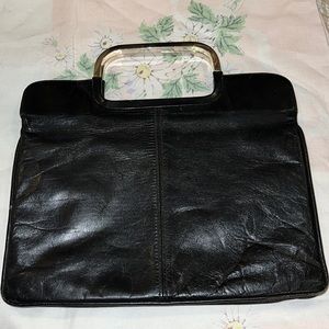 Vintage Birks black leather with chrome handles satchel